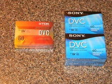Five Sealed 60 Minute Mini DVC Digital  Video Cassettes -- 4 Sony & 1 TDK