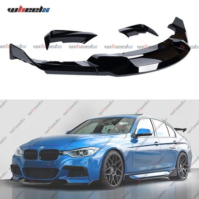 For 12-18 BMW F30 F31 M Sport Glossy Black MAD Style Front Lip+ Bumper Fang Pair