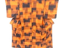 7296895: JAPANESE KIMONO / ANTIQUE KIMONO / SILK / FUSHI TSUMUGI / WOVEN KASURI