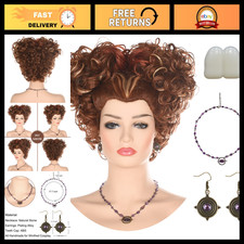 Short Reddish Brown Halloween Costume Wig for Women with Necklace  Earrings - W