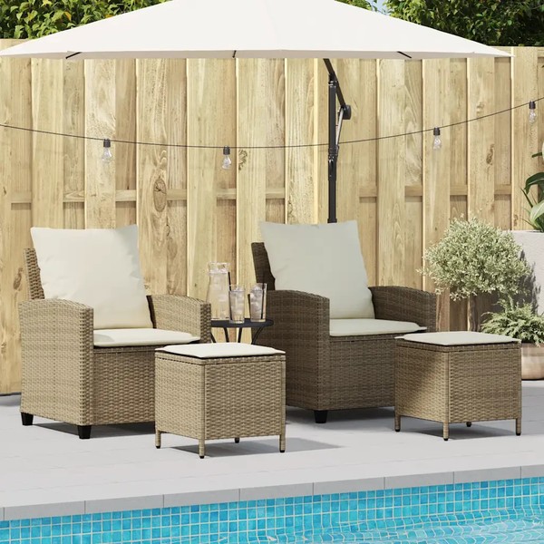 Poly Rattan Garten Sofagarnitur 4-Teilig Mit Kissen Beige-image