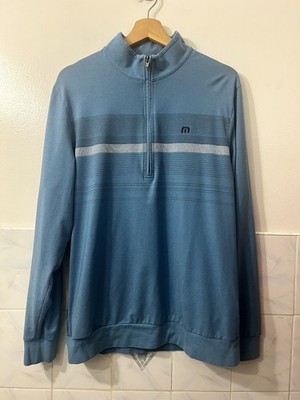 Travis Mathew 1/4 Zip Long Sleeves Blue Pullover Sweatshirt Men s M Golf Layer