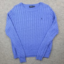 Polo Ralph Lauren Sweater Mens XL Blue 100 Cotton Cable Knit Crewneck Pullover