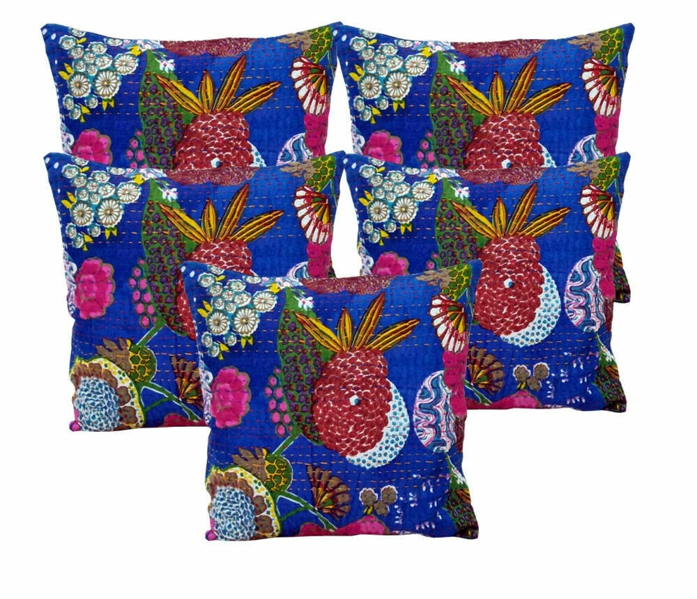 Set of 5 Fruit Print Cushion Cover Ethnic Cotton Throw Home Decor Pillow Cases