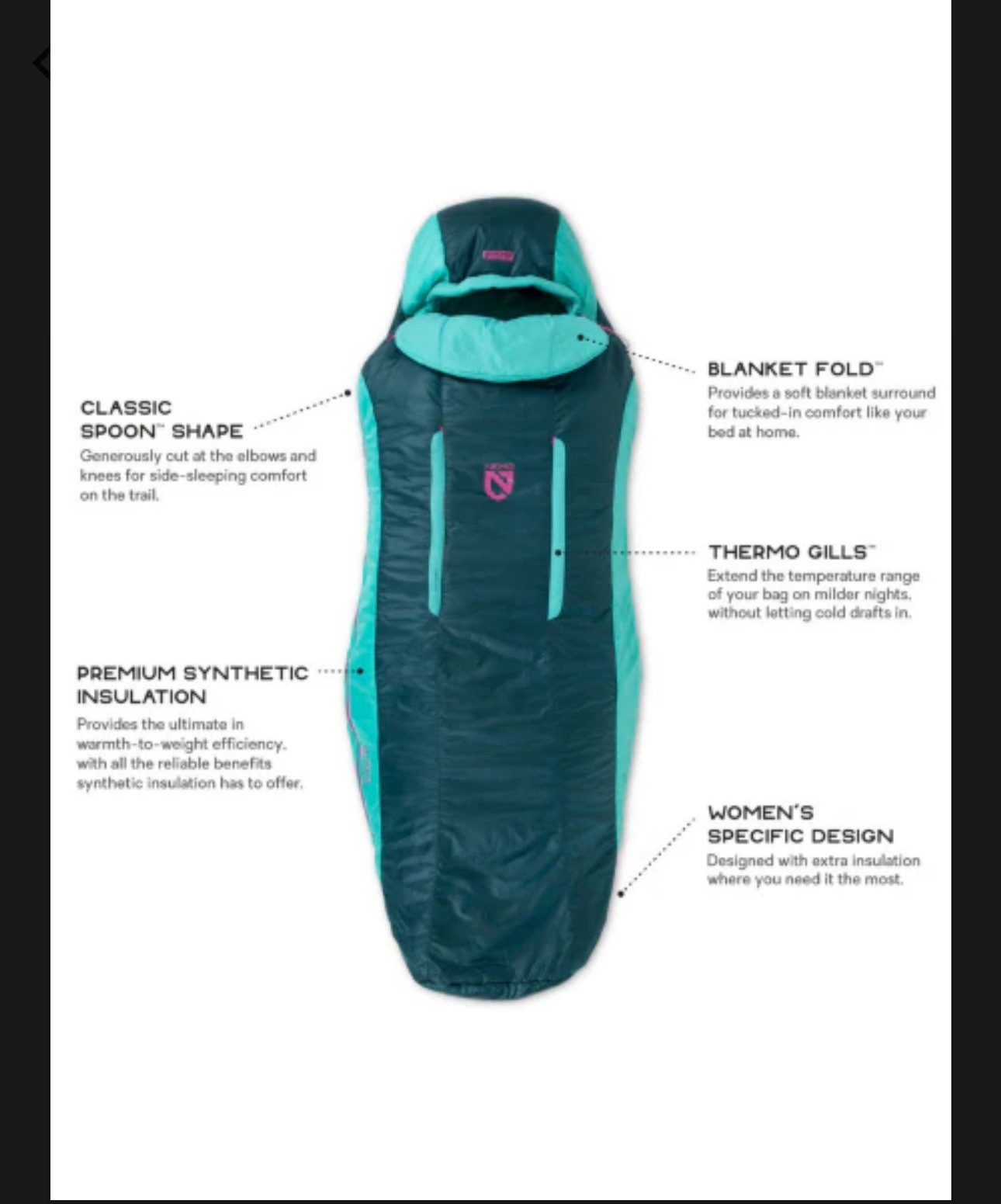 Nemo Equipment Forte 35 Women's Sleeping Bag Backpacking Bag Twilight Aurora New