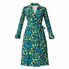 Diane von Furstenberg Vintage Silk Wrap Dress Green Blue Leopard Print Size 4