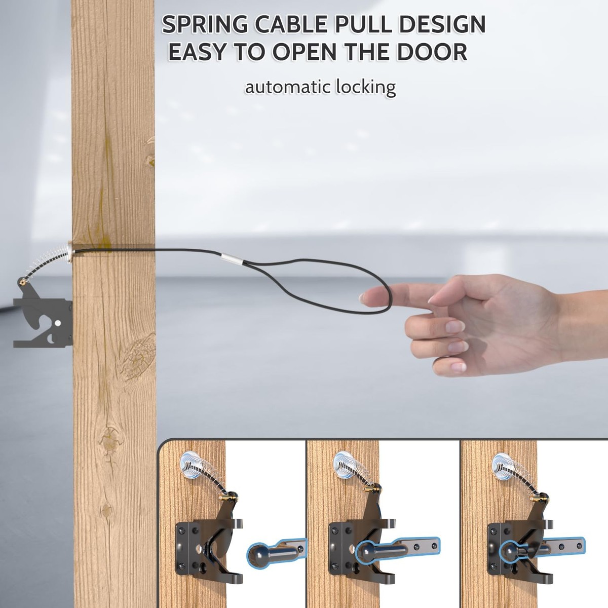 JZVXX Gate Latch with Spring Cable Pull for Fence - Carbon Steel