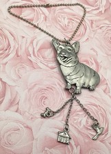 Corgi Dog Pewter Pendant Bag Charm Has Small Chain  Charms Detailed Both Sides