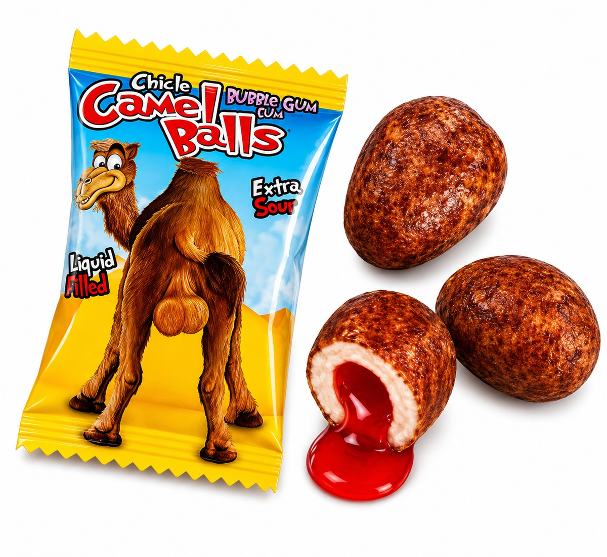 CAMEL BALLS BUBBLEGUM SOUR CANDY FILLED 100/50/25/12 pcs FINI