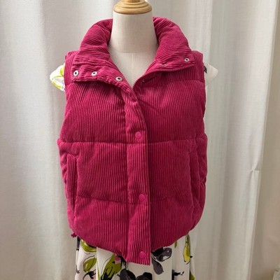 LOVE TREE Pink Corduroy Puffer Vest M#corduroy#barbiepink#vest#fallweather