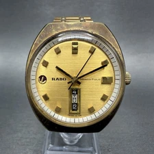 Rado Marco Polo Watch Men 36mm Gold Dial Gold Tone 11839 Daydate Automatic Runs