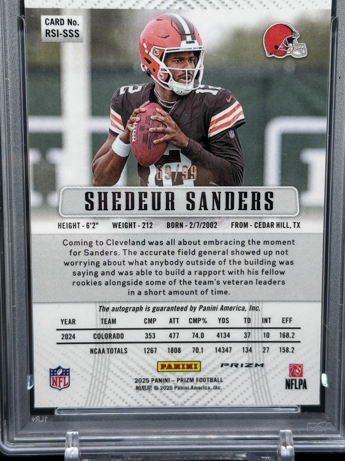 2025 Panini Prizm Retro RC Auto Blue Ice SHEDEUR SANDERS /99 PSA 10 BROWNS 🔥 view 3