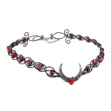 Celtic Beaded V-Shaped Crown - Fairy Moon Viking Headpiece Elf Circlet Black red