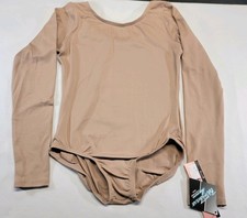Body Wrappers ProWEAR Long Sleeve Leotard Nude Scoop Neckline SZ 12-14C
