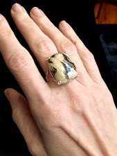 BOHO Sterling Silver 925 Dendritic Agate Statement Ring Sz 8 Large Cab Artisan