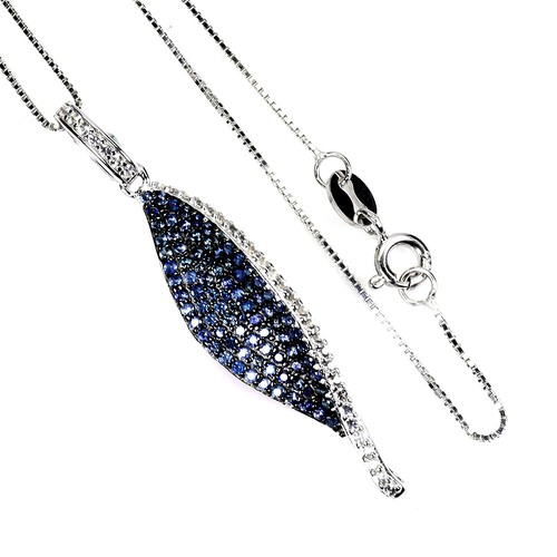 925 Sterling Silver Necklace Blue Sapphire Round Diamond Cut Topaz Gemstone 18 - Picture 2 of 13
