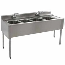 Bar sink with faucet. 18-4/5"X72"X30"H with 3" backsplash, 3 bowl: 15"X14"X10"