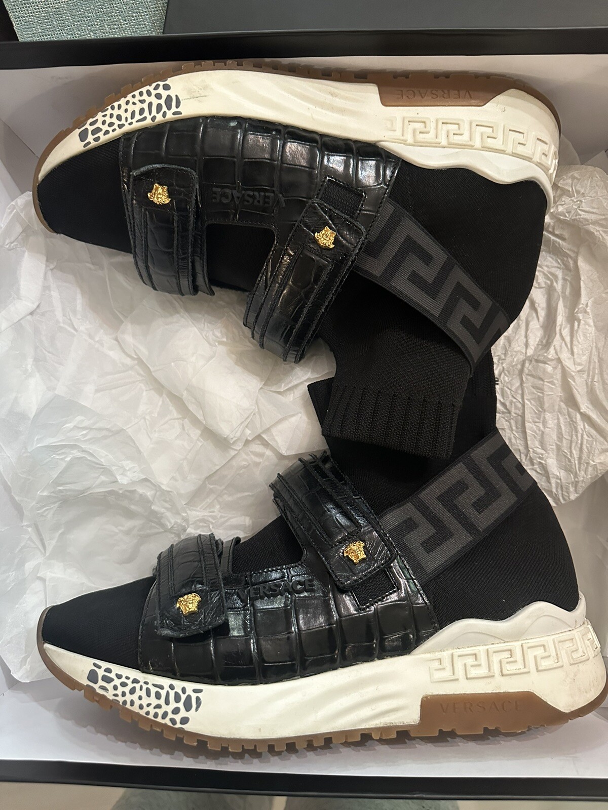 VERSACE SNEAKER CALZA+VITELLO ST.COCCO NERO-ORO TRIBUTE