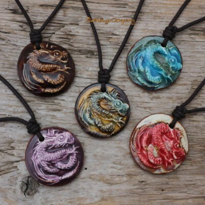 Glücksdrachen Drache Halskette - Kinder Glücksbringer Geschenk - natürlich vegan - Bild 1 von 4
