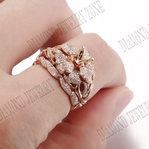 5mm Round Diamonds Semi Mount Flower Ring Match Band Jewelry Sets 10K Rose Gold - Picture 4 of 5