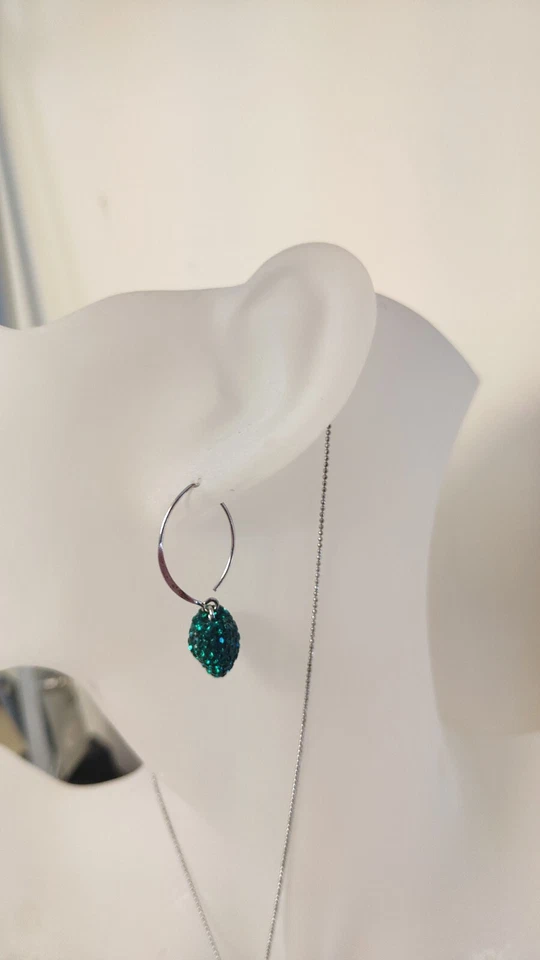 Parure Set Gioielli Donna Argento 925 collana orecchini Strass Cuori Verdi - Immagine 4 di 4