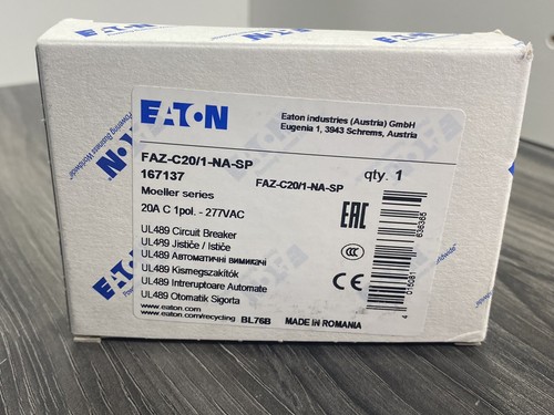 Eaton FAZ-C20/ 1-NA-SP Interruttore Miniatura 20A 277VAC 48VDC 1 Polo *Nuovo* - Foto 10 di 10