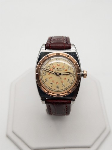 Vintage 1940s ROLEX 3359 VICEROY 14k Rose Gold SS Mens BUBBLEBACK Watch SERVICED