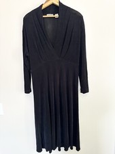 Chico's Travelers Dress Sz 1 Medium Black Faux Wrap Crossover 3/4 Sleeve Sheer