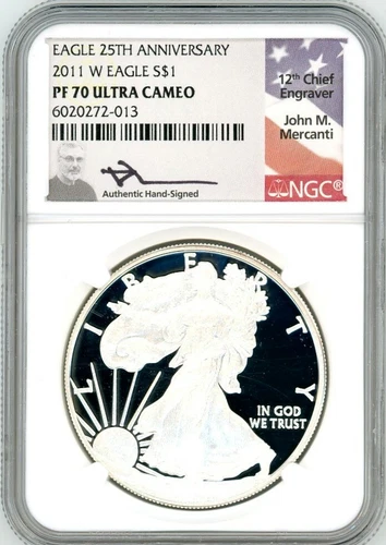 2011 W $1 1oz Proof Silver Eagle 25th Anniversary PR70 NGC John Mercanti