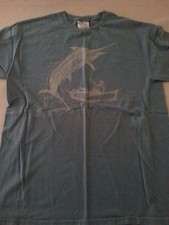 GUY HARVEY FISHING MEDIUM short sleeve shirt BASS BLUEFISH SHARKS BLUE cotton