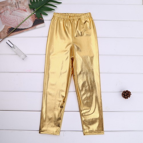 Girls Metallic Leggings Stretchy Shiny Pants Hip-hop Jazz Performance Costume - Picture 26 of 64