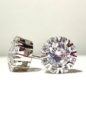 2.00Ct Round Cut Moissanite Push Back Flower Stud Earrings 14K White Gold Plated