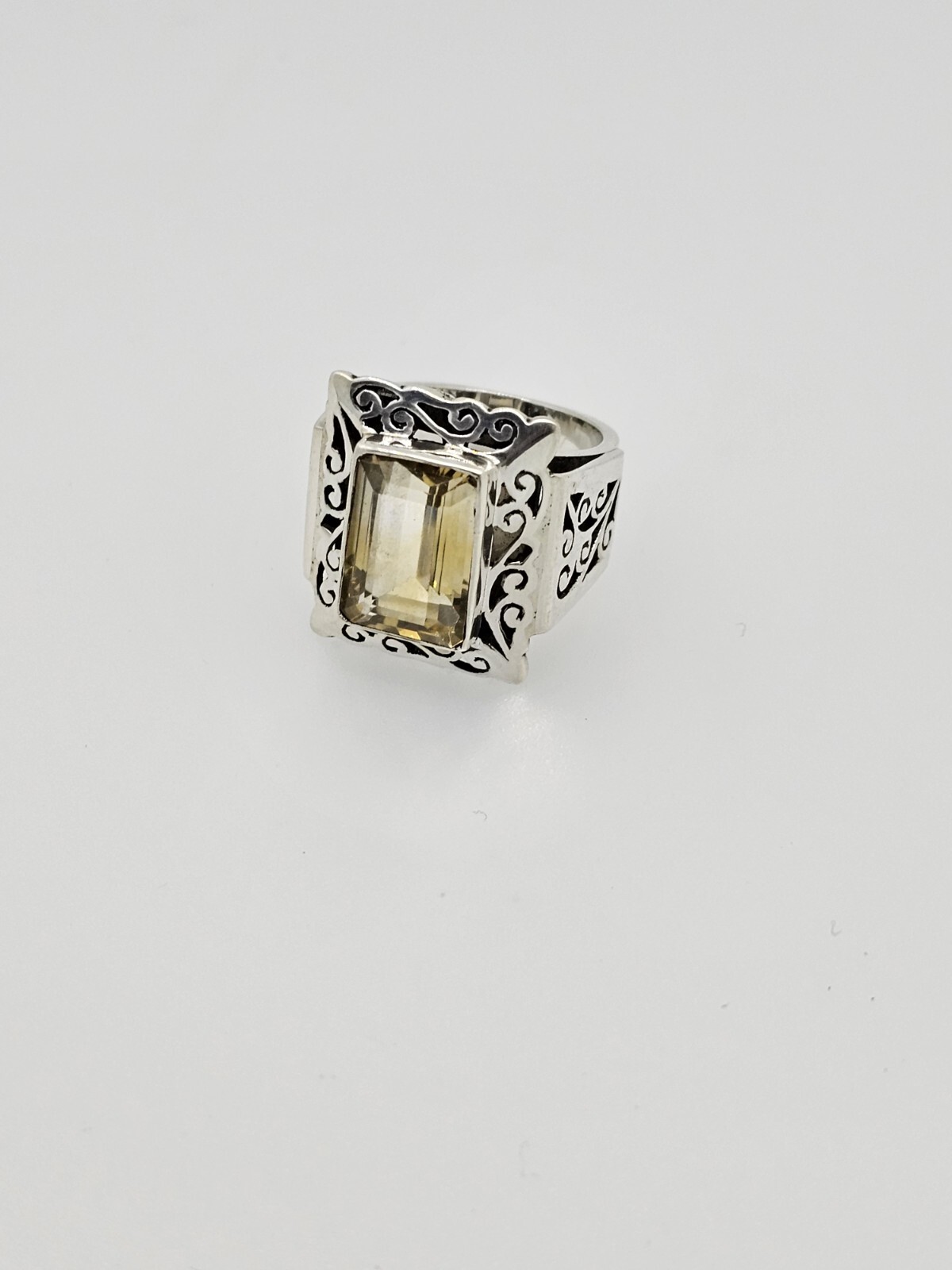 Sterling Silver Rectangular Yellow Stone Ring - image 5