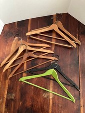 7 Vintage Wooden Hangers Suit Trouser Pants Bar Clothes Coat Heavy Duty Curved