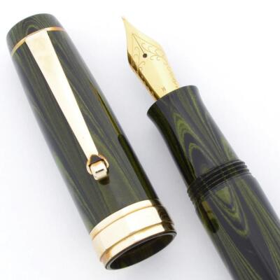 Lotus Author Fountain Pen - Nikko Green Ripple Ebonite, Brass Trim, JoWo 6 Nibs