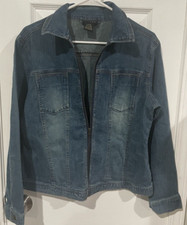 Katies Blue Denim Jacket In Blue With Front Zipper Size 14