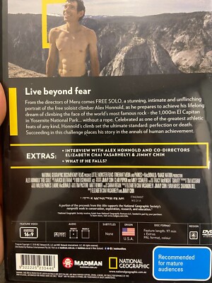 Free Solo region 4 DVD (2018 rock climbing documentary movie