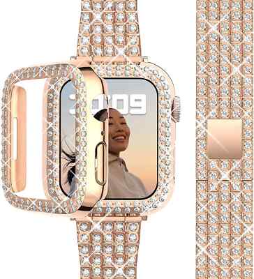 Case+Diamond Metal watchband strap For Apple Watch iWatch 11 10 9 8 7 6 5 4 SE 3