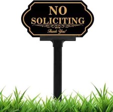 No Soliciting Sign for House with Stake - 50-Mil Thick Aluminum - 5X10 Inch/37 I