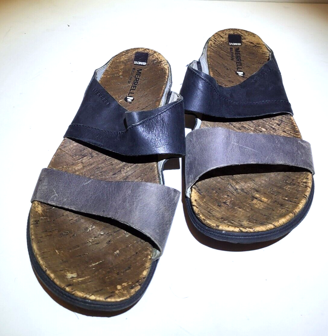 Sandali Merrell Around Town Slide neri e grigi in pelle impugnatura donna taglia:10