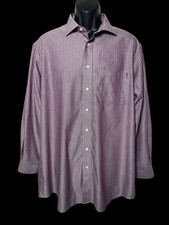 Paul Fredrick Mens Dress Shirt Size 17-34 Purple Stripe Long Sleeve Barrel Cuffs