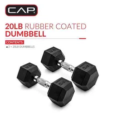 CAP Barbell, 20lb Coated Rubber Hex Dumbbell, Pair