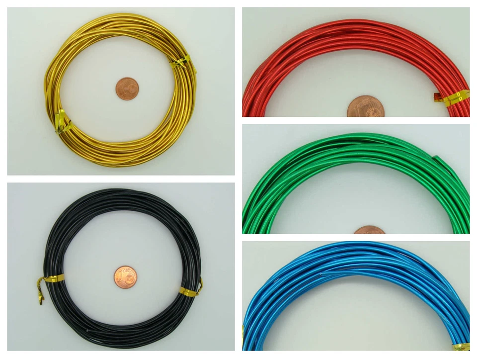 Fil Cordon métal Aluminium Alu 2mm rouleau 6m Couleur au choix DIY Déco