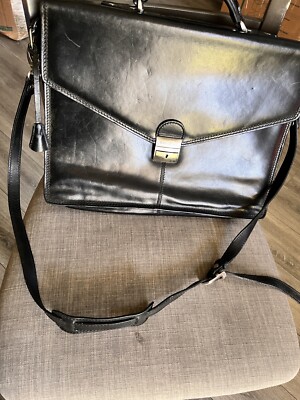 Gianni Conti Vera Pelle Leather Briefcase Black Made in Italy
