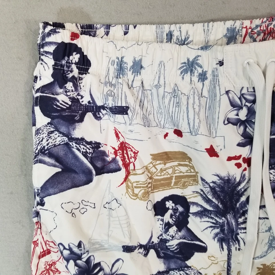 Breakwater Bañador Board Shorts Hombre 2XL Blanco Hula Hawaiano Tiki Aloha Foto 2 de 4