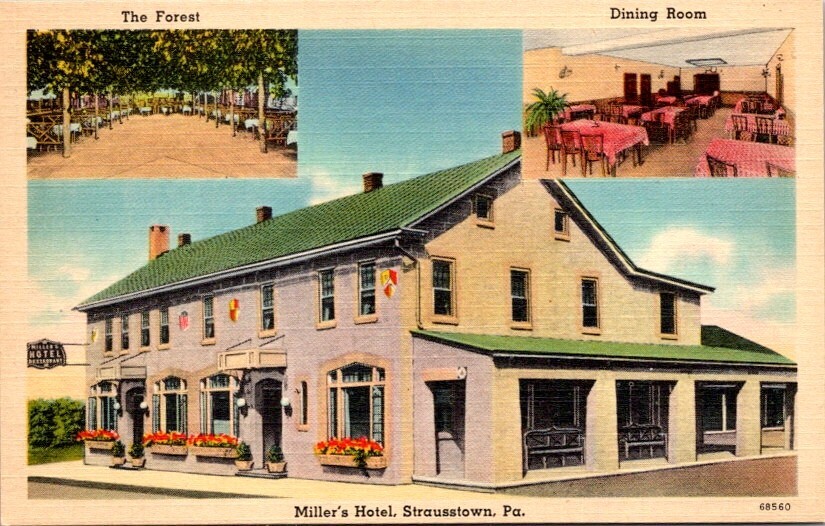 Vintage Postcard Miller's Hotel & Restaurant Strausstown Pennsylvania