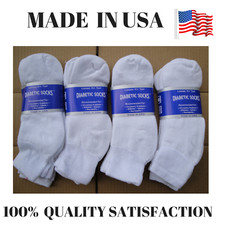 Creswell Top Quality 12 Pairs Made In USA Diabetic Socks White Ankle 13-15 Size