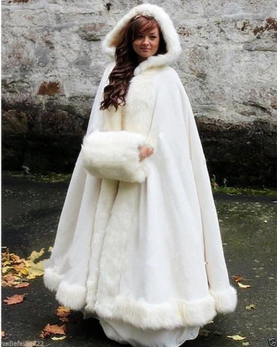 OFF WHITE Mantello da sposa lungo scialle pelliccia sintetica bianco avorio mantello invernale con cappuccio cappotto da sposa
