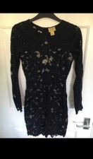 H&M Dress Navy Lace Long sleeve Open Back Midi Mini Length Sexy Occasion Bodycon
