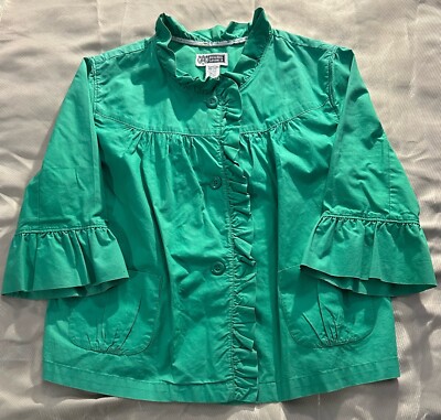 Route 66 Lime Green Light Weight Ruffle 3/4 Sleeve Jacket  Pockets Sz XL EUC